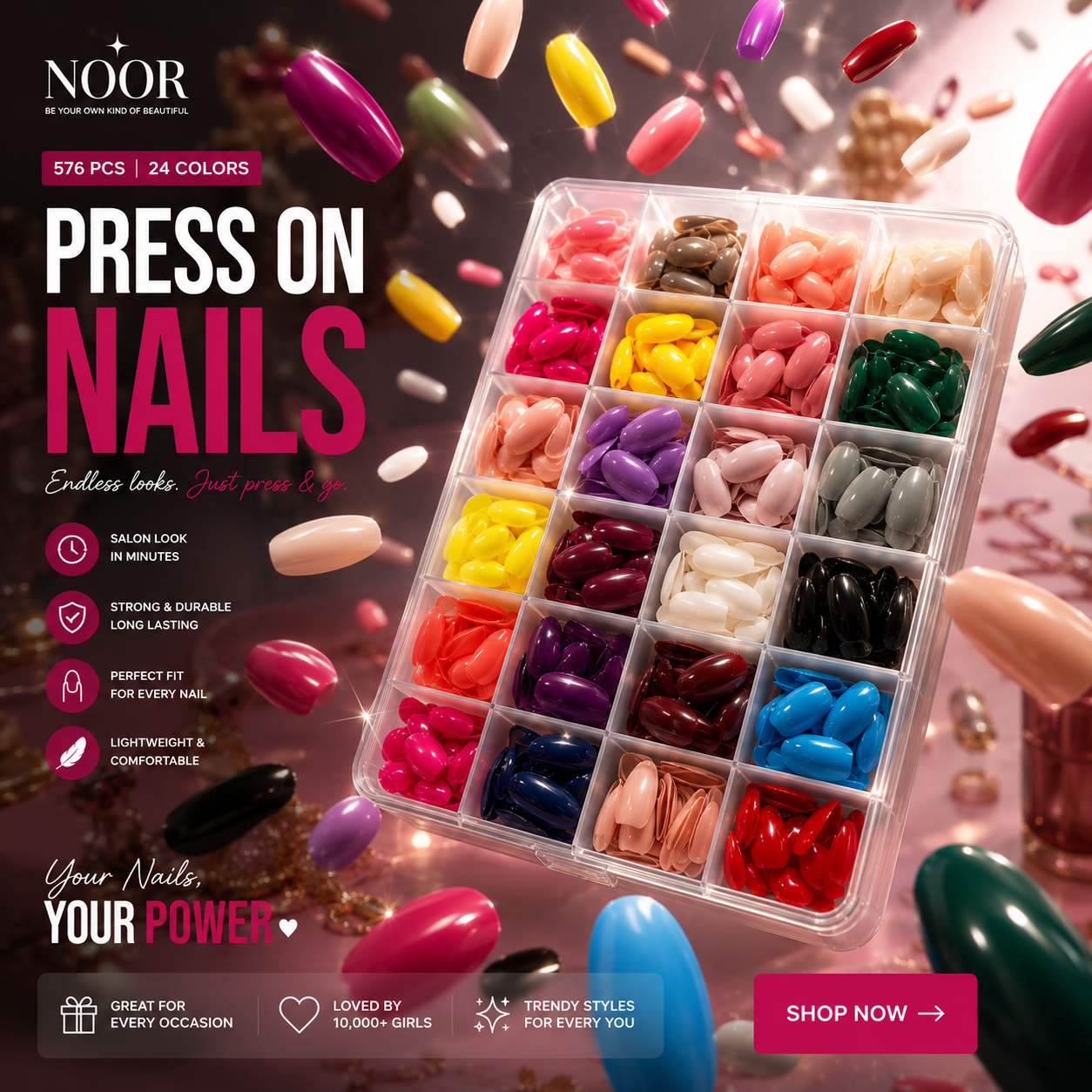 Press On Nails Set | Salon Nails at Home, 576 Nails