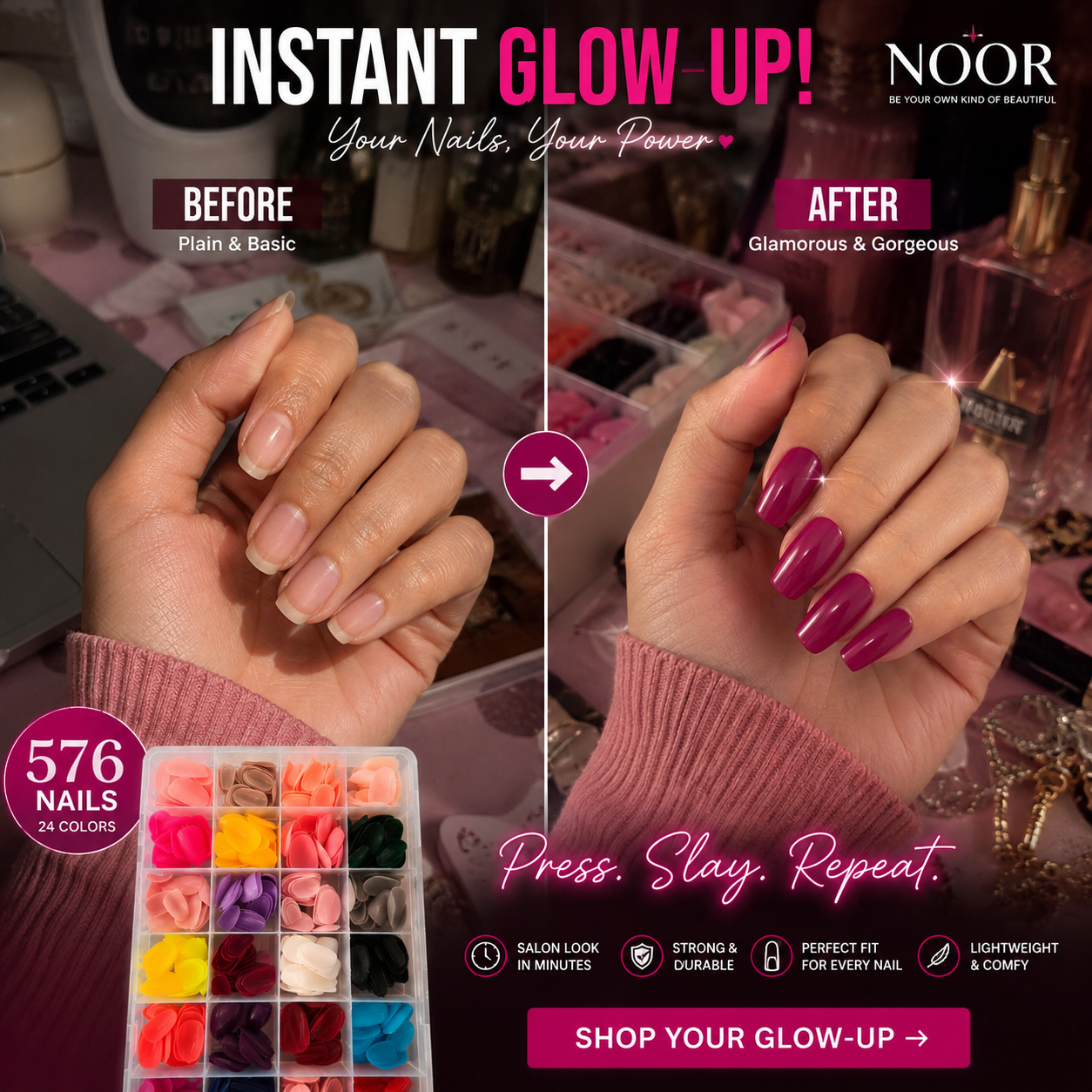 Press On Nails Set | Salon Nails at Home, 576 Nails
